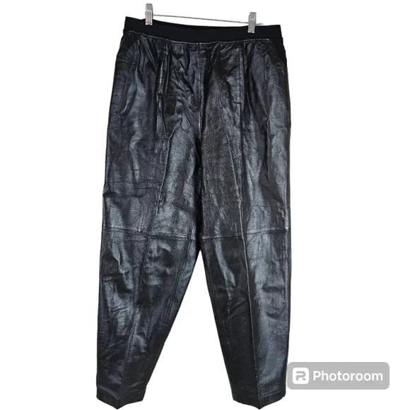 Vintage 80s Retro Black Leather High Waist Pants in XL - Picture 5 of 7